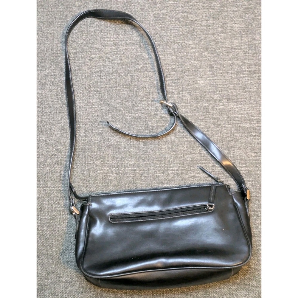 Liz Claiborne Black Leather Handbag Purse Adjustable Strap Women's Shoulder Bag